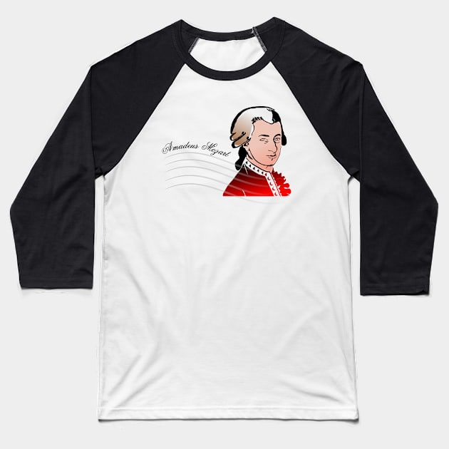 Wolfgang Amadeus Mozart Baseball T-Shirt by Tamie